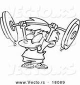 Coloring Lifting Cartoon Boy Little Barbell Outlined Strong Vector Printable Pages Clipart Royalty Stock Designs sketch template