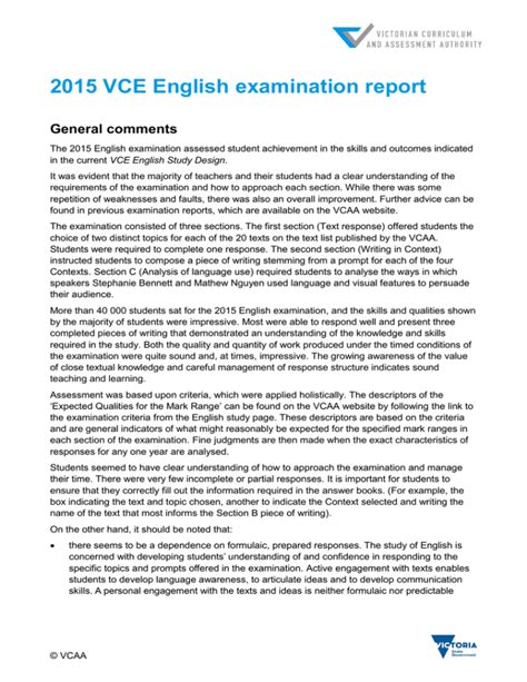 vce english examination report