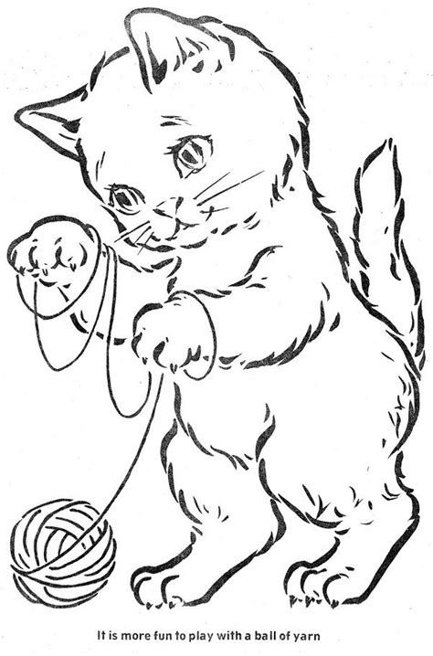 cat playing  yarn coloring page coloring pages