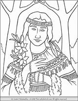 Kateri Tekakwitha Coloring Saint Thecatholickid sketch template
