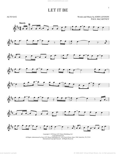 Beatles Let It Be Sheet Music For Alto Saxophone Solo [pdf]