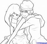 Anime Draw Boys Pages Coloring Drawing Girls Hugging Couple Step Sketches Color sketch template