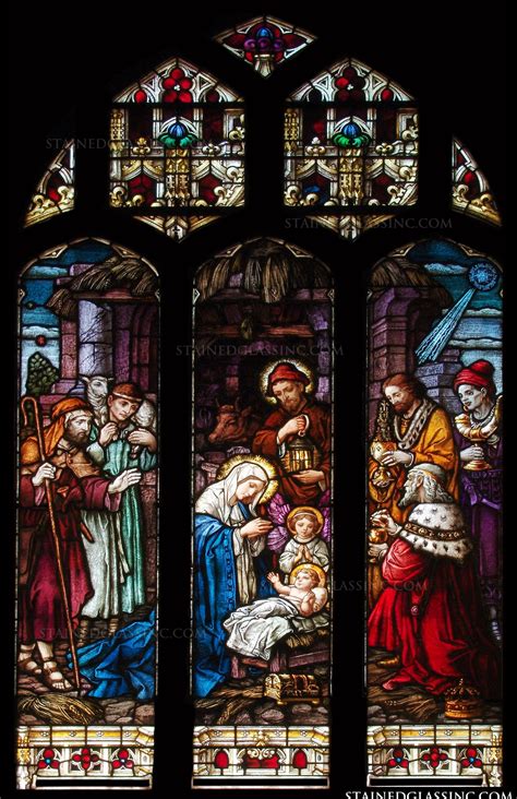 large nativity religious stained glass window