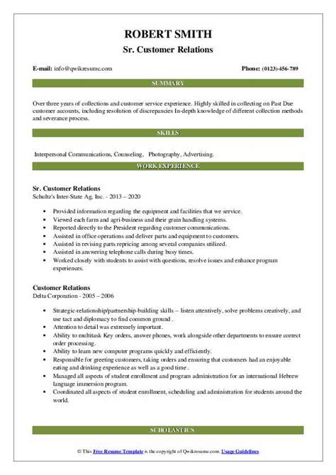 Customer Relations Resume Samples Qwikresume