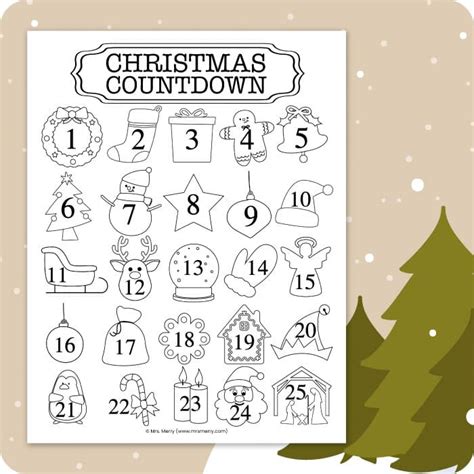 christmas countdown printable coloring christmas calendar  merry