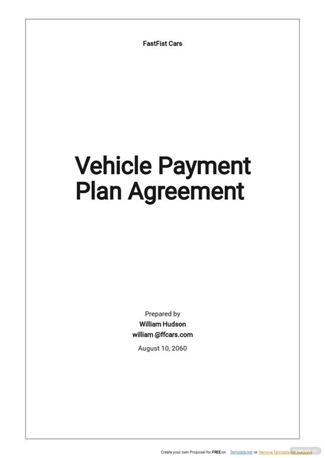 vehicle payment plan agreement template google docs word apple