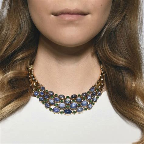 18 karat gold sapphire emerald and diamond necklace rené boivin