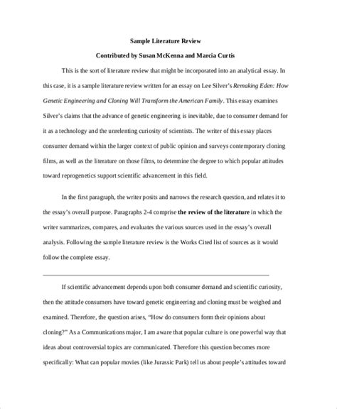 sample literature review templates   ms word