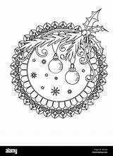 Mandala Christmas Coloring Snowflake Holiday Adult Vector Illustration Decore Drawn Balls Alamy Hand Book sketch template