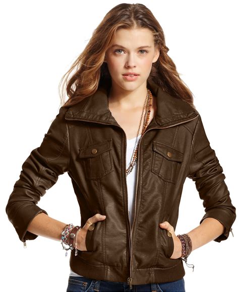 womens brown faux leather jackets  york company fashions feel