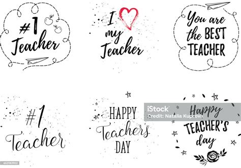 happy teachers day labels greeting cards posters set vector quote i