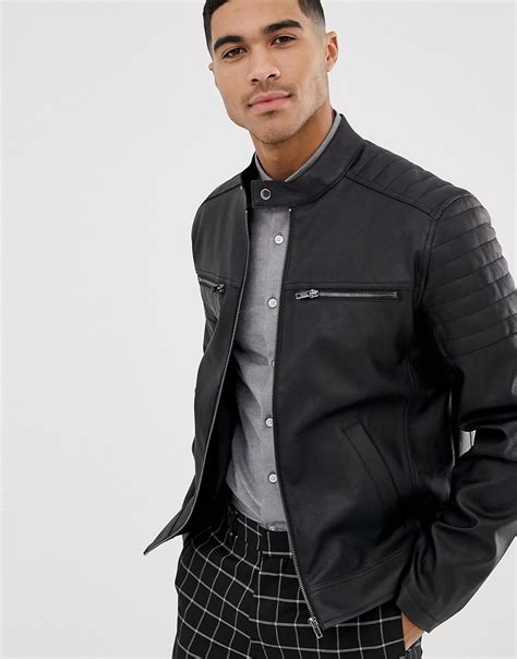 asos design faux leather jacket  quilting black  fashionisto
