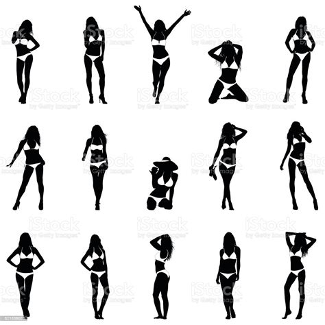 bikini girls black vector silhouettes stock illustration download