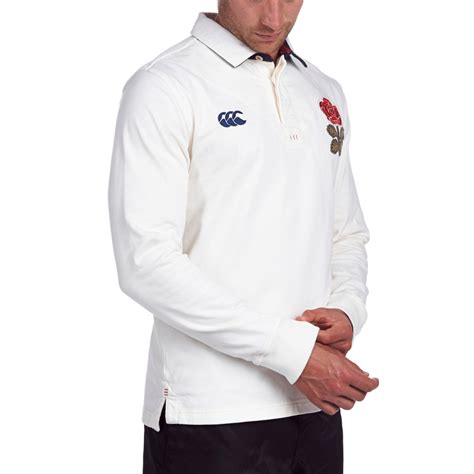 canterbury mens england long sleeve plain rugby shirt vintage white