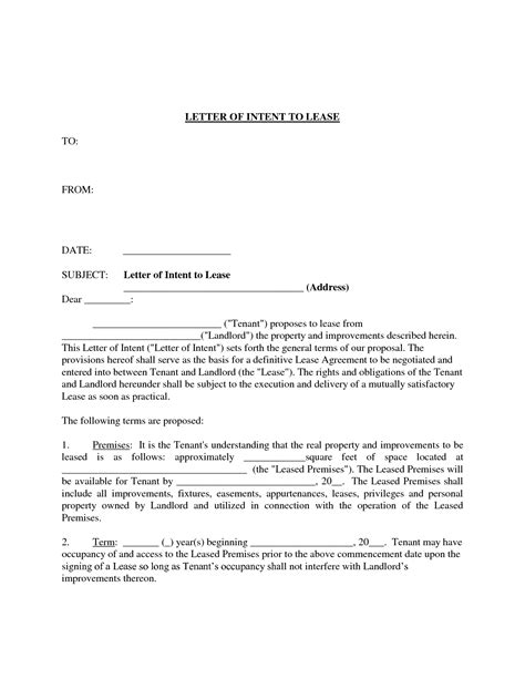 letter  intent  lease template  samples letter template