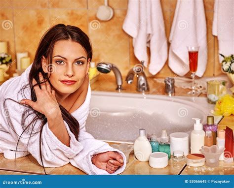 Woman Relaxing At Home Bath Stock Image Image Of Interior Hygiene