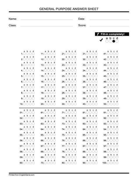 blank answer sheet template