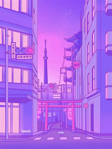 Download Japan City Intersection Purple Aesthetic Anime Wallpaper