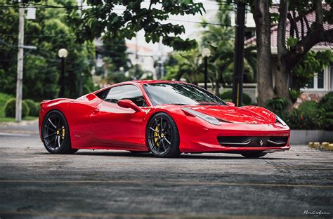 photo red ferrari auto pavement windows   jooinn