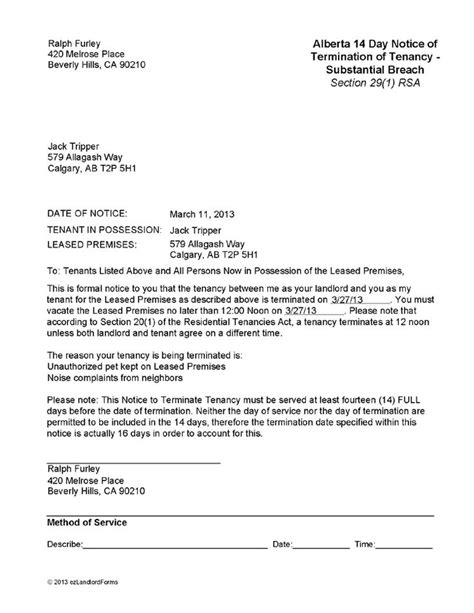 sample letter giving notice  tenant