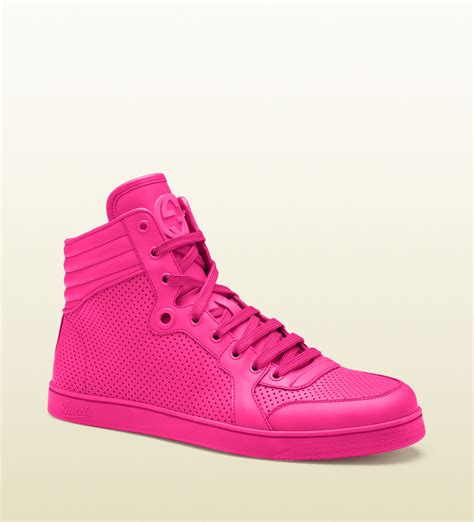 gucci neon pink leather hightop sneakers  men lyst
