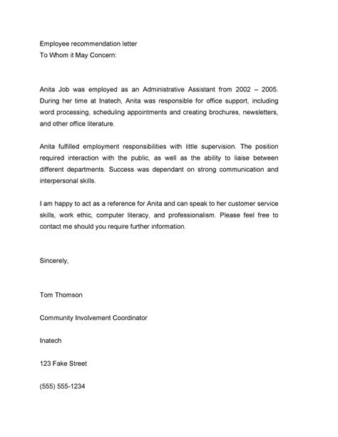 recommendation letters  employee  manager