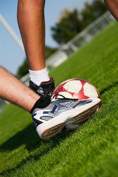 soccer feet stock image image  pitch feet sport green