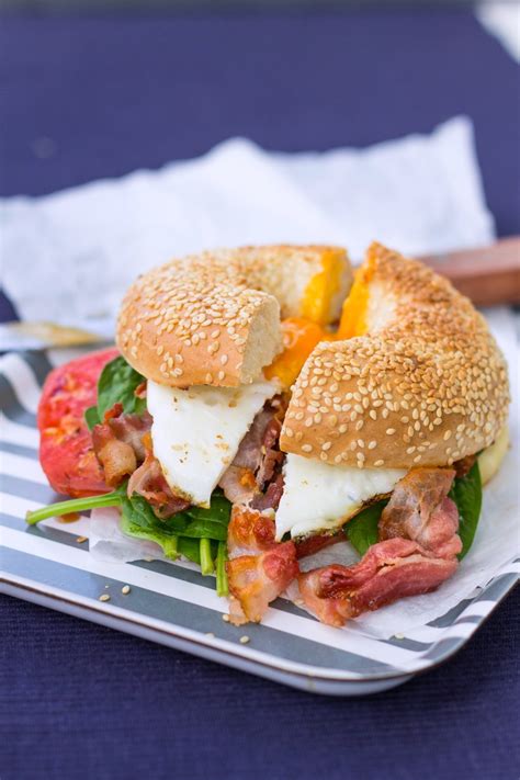 easy egg bacon breakfast bagel recipe  lovely
