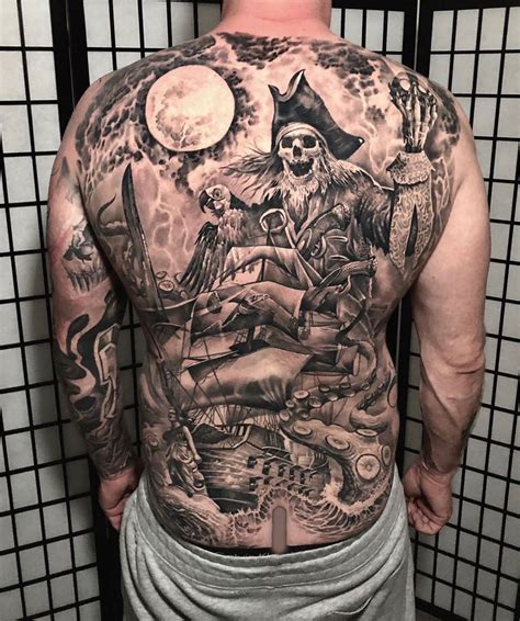 skeleton pirate full  tattoo