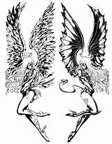 Demon Tattoo Angel Drawing Evil Devil Half Drawings Girl Skull Angels Tattoos Demons Good Dog Vs Deviantart Engel Teufel Tribal sketch template