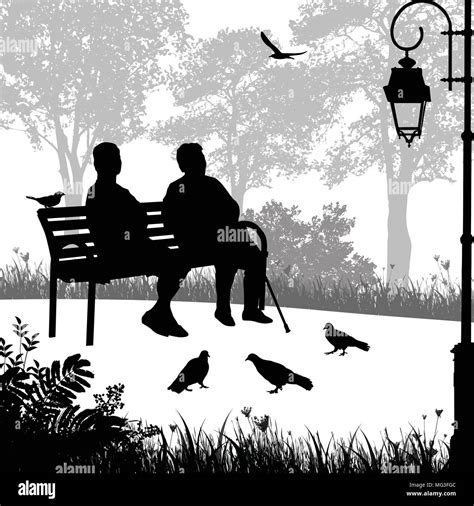 zwei ältere frau silhouetten im park auf der bank sitzen vektor