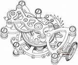 Steampunk Drawing Coloring Gear Tattoo Gears Drawings Clock Pages Biomech Kunst Sticker sketch template