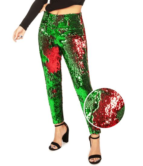 Red And Green Reversible Sequin Leggings Women S Christmas Outfits