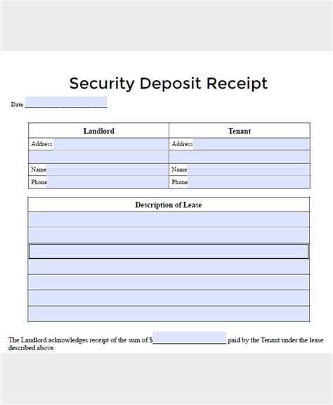 security deposit receipt templates forms word   editable