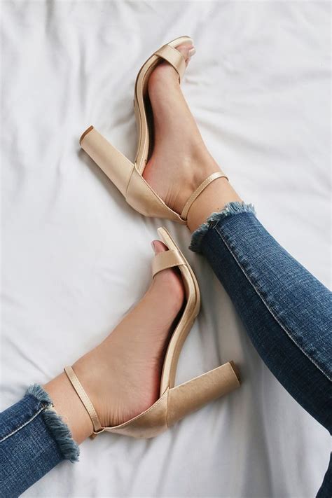 sexy champagne satin heels ankle strap heels lulus