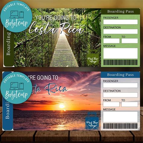 editable costa rica surprise gift ticket instant  bobotemp