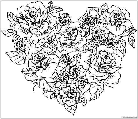 heart  flowers coloring page  coloring pages