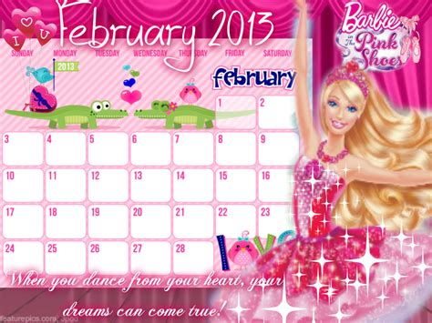 Barbie Calendar February 2013 Kristyn Farraday Barbie Movies Fan