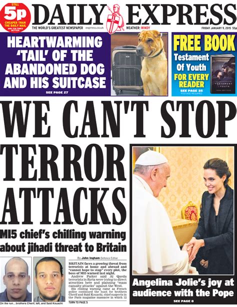newspaper thread  front pages friday  january