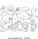 Sea Coloring Creatures Collage Underwater Pages Outlines Digital Clipart Animal Animals Kids Visekart Royalty Rf Illustration Cartoon Drawing Ocean Clipartof sketch template