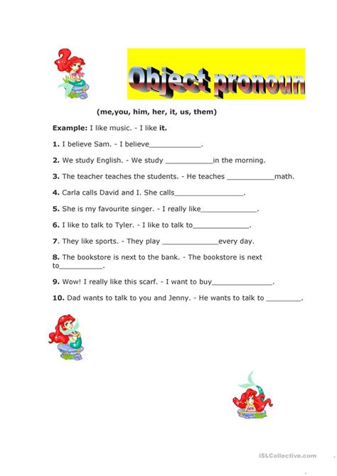 object pronoun worksheet  esl printable worksheets   teachers