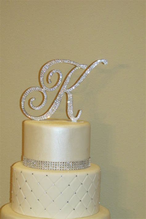 Monogram Wedding Cake Topper Crystal Initial Any Letter A B C D E F G H