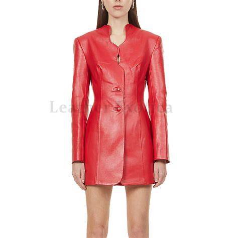 front button fastening trendy women leather dress