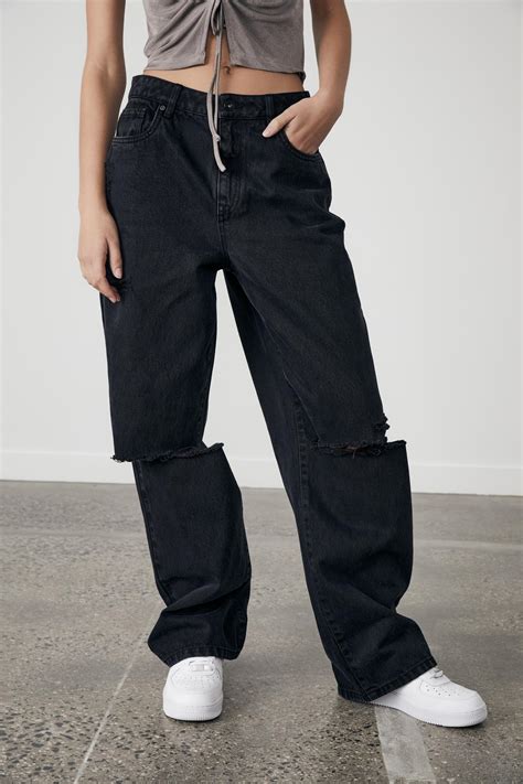 high rise baggy jean thrift black distressed factorie jeans