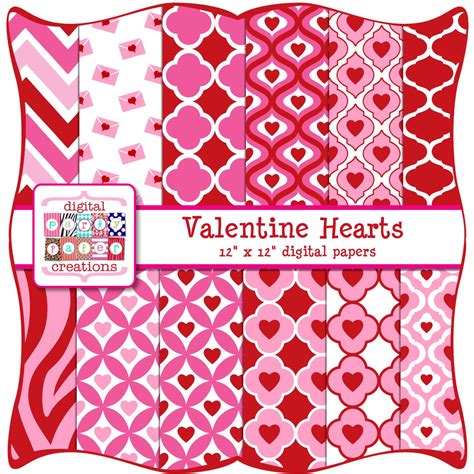 valentine digital paper pack valentine hearts quatrefoil