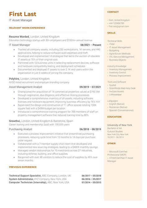 asset manager resume    resume worded