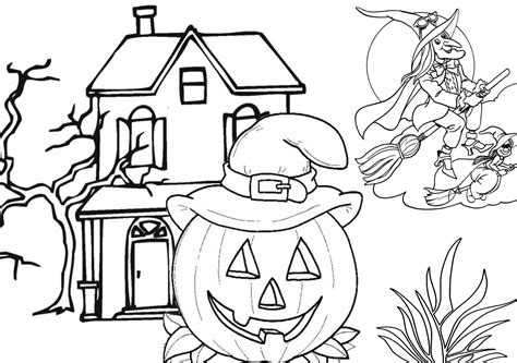 pumpkins  flying witches halloween coloring pages tsgoscom