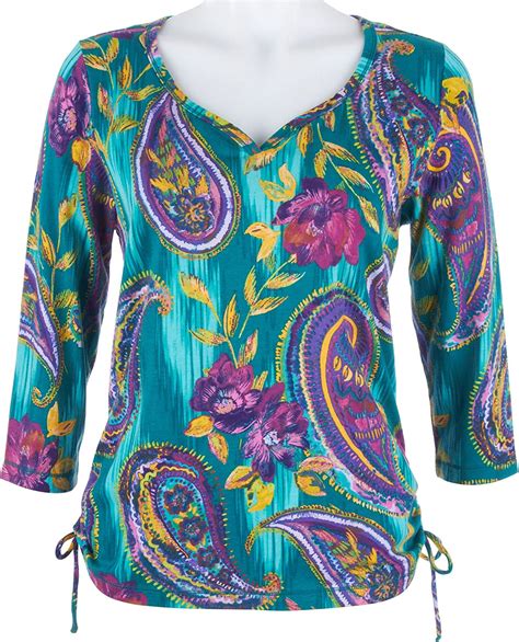 caribbean joe women s 3 4 sleeve side rouch phyto green small at