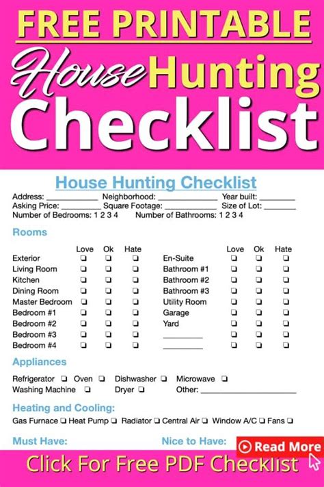 printable house hunting checklist template printable word searches