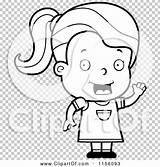 Waving Girl Clipart Coloring Smiling Outlined Vector Cartoon Clip Thoman Cory sketch template